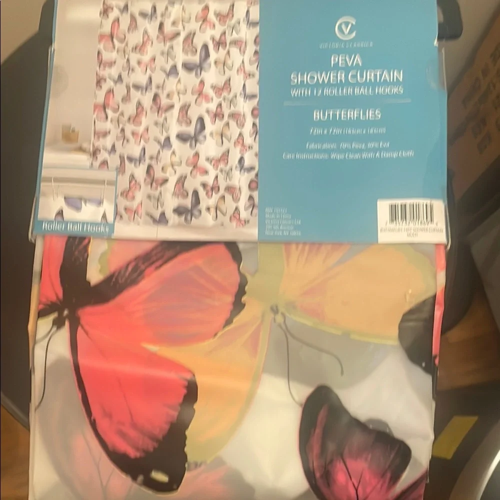 Pink and Black Butterfly Shower Curtain